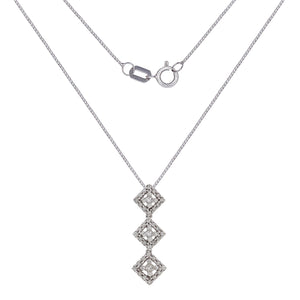 14k White Gold 1/3ctw Diamond Triple Square Pendant Necklace, 18"