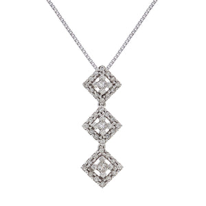 14k White Gold 1/3ctw Diamond Triple Square Pendant Necklace, 18"