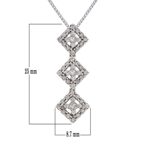14k White Gold 1/3ctw Diamond Triple Square Pendant Necklace, 18"