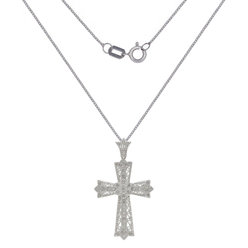 Italian 14k White Gold 1/3ctw Diamond Celtic Cross Pendant Necklace, 18