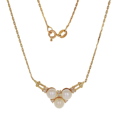 Italian 14k Yellow Gold 6mm White Cultured Pearl & 0.20ctw Diamond Necklace, 18