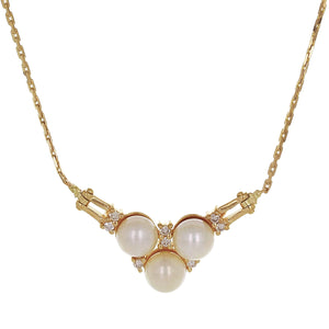 Italian 14k Yellow Gold 6mm White Cultured Pearl & 0.20ctw Diamond Necklace, 18"