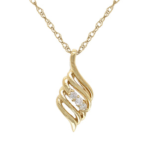 14k Yellow Gold 0.08ctw Diamond Anniversary 3 Stone Pendant Necklace, 18"