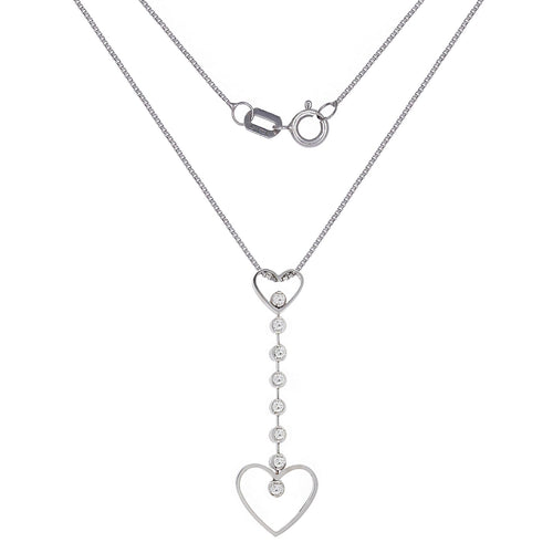 Italian 14k White Gold 1/4ctw Diamond Heart Linear Pendant Necklace, 18