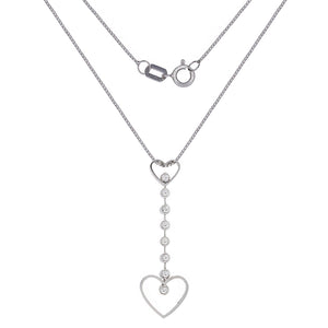 Italian 14k White Gold 1/4ctw Diamond Heart Linear Pendant Necklace, 18"