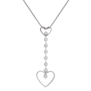 Italian 14k White Gold 1/4ctw Diamond Heart Linear Pendant Necklace, 18"