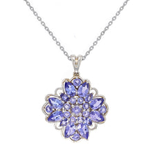 Load image into Gallery viewer, Italian14k White Gold 1.45ctw Tanzanite Flower Cluster Pendant Necklace, 18&quot;