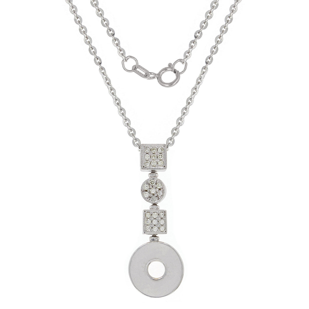 Italian 14k White Gold 1/4ctw Diamond Linear Geometric Pendant Necklace, 18