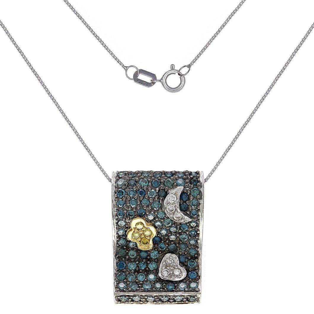 18k White Gold 1.04ctw Fancy Color Diamond Pave Slide Pendant Necklace, 18