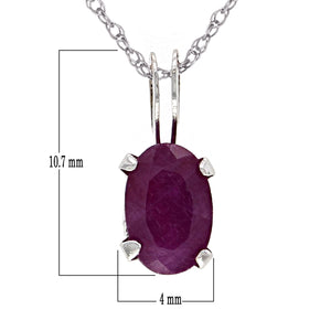 10k White Gold 0.55ctw Oval Cut Ruby Solitaire Pendant Necklace, 18"