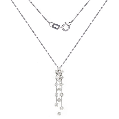 14k White Gold 0.80ctw Diamond Triple Linear Strand Pendant Necklace, 18