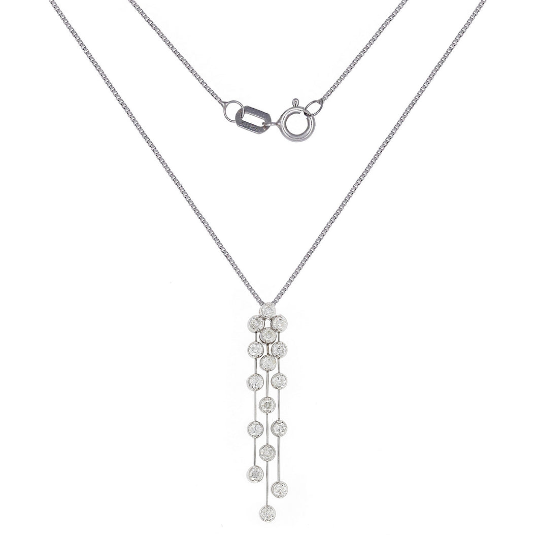 14k White Gold 0.80ctw Diamond Triple Linear Strand Pendant Necklace, 18