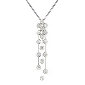 14k White Gold 0.80ctw Diamond Triple Linear Strand Pendant Necklace, 18"