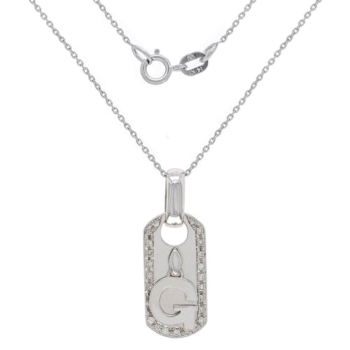 14k White Gold 1/4ctw Diamond Masonic G Dog Tag Pendant Necklace, 18