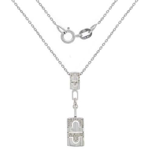 Italian 14k White Gold 1/3ctw Diamond Padlock Dangle Pendant Necklace, 18