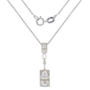 Italian 14k White Gold 1/3ctw Diamond Padlock Dangle Pendant Necklace, 18"