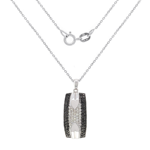 Italian 14k White Gold 0.79ctw Black & White Diamond Pave Pendant Necklace, 18