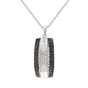 Italian 14k White Gold 0.79ctw Black & White Diamond Pave Pendant Necklace, 18"