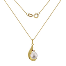 Load image into Gallery viewer, Italian 14k Yellow Gold 0.03ctw Diamond &amp; 7mm White Cultured Pearl Necklace, 18&quot;
