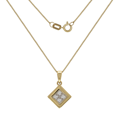 14k Yellow Gold 0.40ctw Princess Diamond Square Pendant Necklace, 18