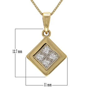 14k Yellow Gold 0.40ctw Princess Diamond Square Pendant Necklace, 18"