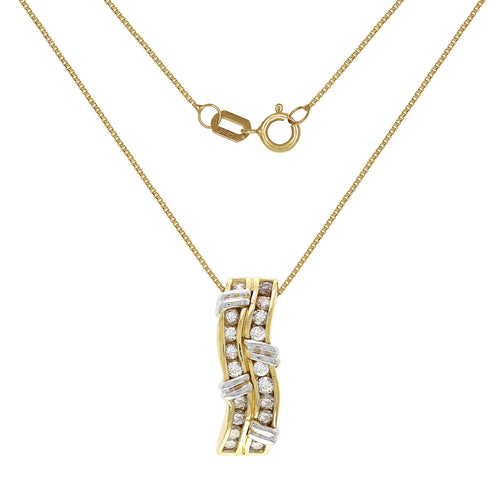 Italian 14k Yellow & White Gold 3/4ctw Diamond Channel Slide Pendant Necklace, 18