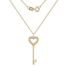 Load image into Gallery viewer, Italian 14k Yellow Gold 0.10ctw Diamond Heart Skeleton Key Pendant Necklace, 18&quot;
