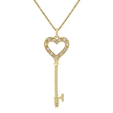 Load image into Gallery viewer, Italian 14k Yellow Gold 0.10ctw Diamond Heart Skeleton Key Pendant Necklace, 18&quot;
