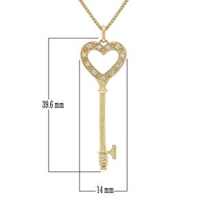 Italian 14k Yellow Gold 0.10ctw Diamond Heart Skeleton Key Pendant Necklace, 18"