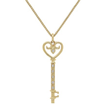 Load image into Gallery viewer, Italian 14k Yellow Gold 0.10ctw Diamond Heart Skeleton Key Pendant Necklace, 18&quot;