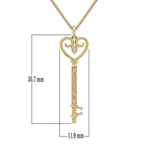 Load image into Gallery viewer, Italian 14k Yellow Gold 0.10ctw Diamond Heart Skeleton Key Pendant Necklace, 18&quot;