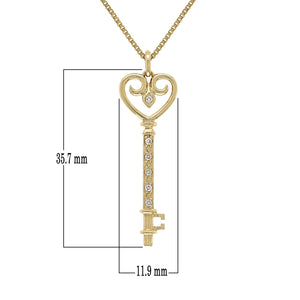Italian 14k Yellow Gold 0.10ctw Diamond Heart Skeleton Key Pendant Necklace, 18"