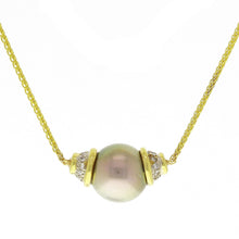 Load image into Gallery viewer, Italian 14k Gold 12mm Black Cultured Tahitian Pearl 1/4ctw Diamond Necklace, 18&quot;