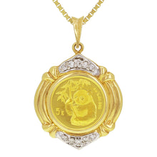 Load image into Gallery viewer, 14k Yellow Gold 0.13ctw Diamond Panda Chinese Coin Pendant Necklace