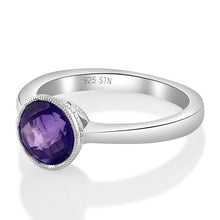 Load image into Gallery viewer, .925 Sterling Silver &amp; Amethyst, Blue Topaz or Garnet Milgrain Bezel-Set Fashion Ring (Various Sizes)