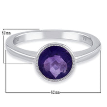 Load image into Gallery viewer, .925 Sterling Silver &amp; Amethyst, Blue Topaz or Garnet Milgrain Bezel-Set Fashion Ring (Various Sizes)
