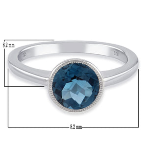 .925 Sterling Silver & Amethyst, Blue Topaz or Garnet Milgrain Bezel-Set Fashion Ring (Various Sizes)