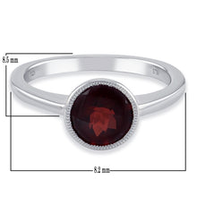 Load image into Gallery viewer, .925 Sterling Silver &amp; Amethyst, Blue Topaz or Garnet Milgrain Bezel-Set Fashion Ring (Various Sizes)