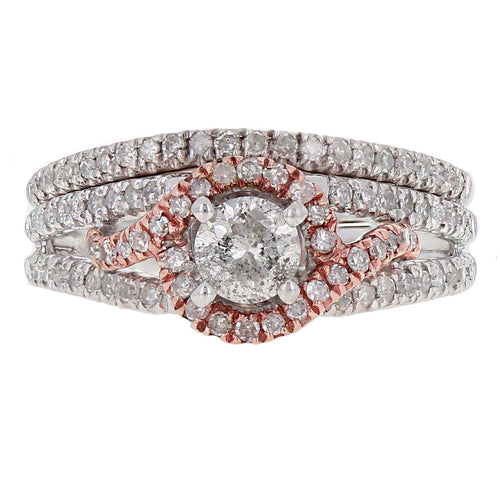 14k White & Rose Gold 1ctw Diamond Matching Wedding Ring 2 Piece  Bridal Set