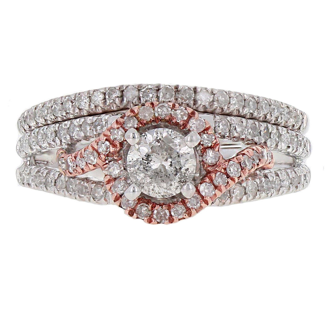 14k White & Rose Gold 1ctw Diamond Matching Wedding Ring 2 Piece  Bridal Set