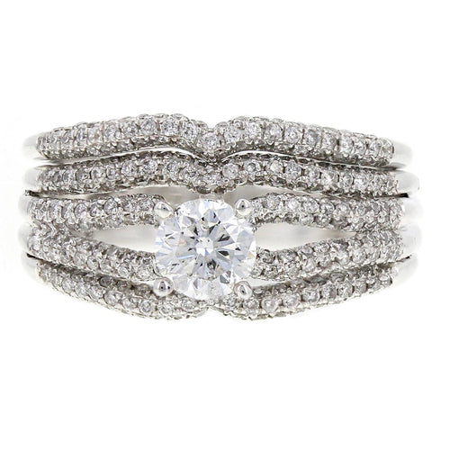 14k White Gold 1.51ctw Diamond Pave Multi-Row Matching 2 Piece Bridal Ring Set