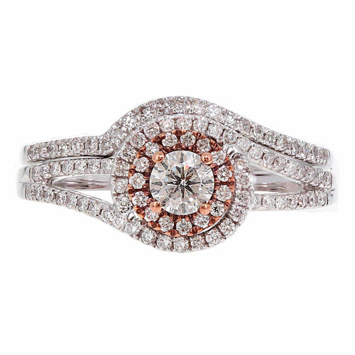 14k White & Yellow Gold 0.60ctw Diamond Swirl 2 Piece Bridal Ring Set