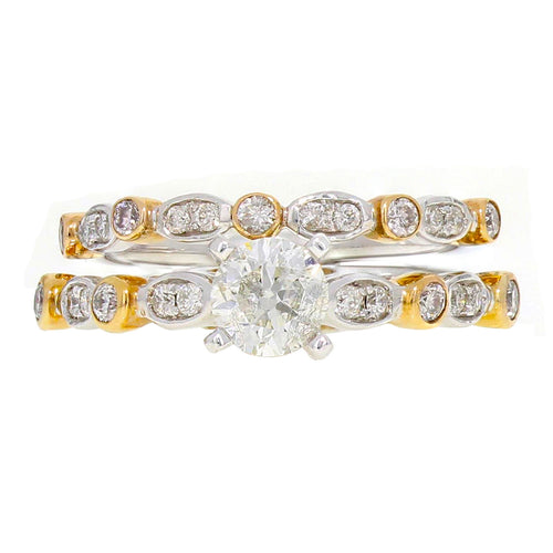 14k White & Yellow Gold 1 1/4ctw Diamond Engagement Ring & Wedding Band Set