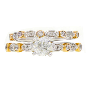 14k White & Yellow Gold 1 1/4ctw Diamond Engagement Ring & Wedding Band Set