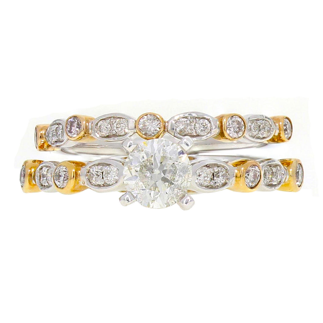 14k White & Yellow Gold 1 1/4ctw Diamond Engagement Ring & Wedding Band Set