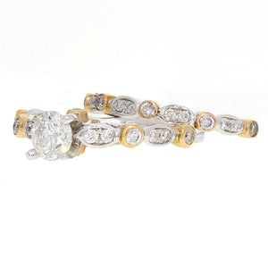 14k White & Yellow Gold 1 1/4ctw Diamond Engagement Ring & Wedding Band Set