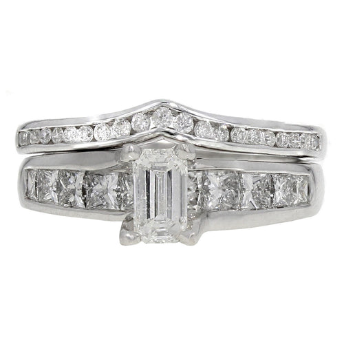 14k White Gold 1 1/2ctw Mixed Cut Diamond Engagement & Wedding Ring Set