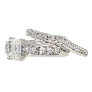 14k White Gold 1 1/2ctw Mixed Cut Diamond Engagement & Wedding Ring Set
