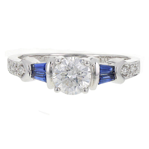 14k White Gold 1ctw Diamond & Blue Sapphire Engagement Ring