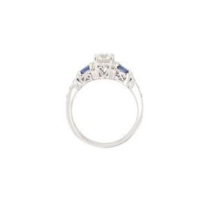 14k White Gold 1ctw Diamond & Blue Sapphire Engagement Ring